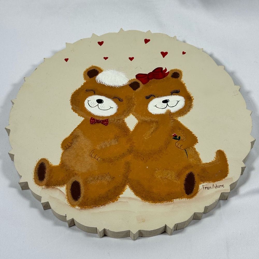 Vintage Wood plaque Charming Bear Couple Handpainted By Fran Adams